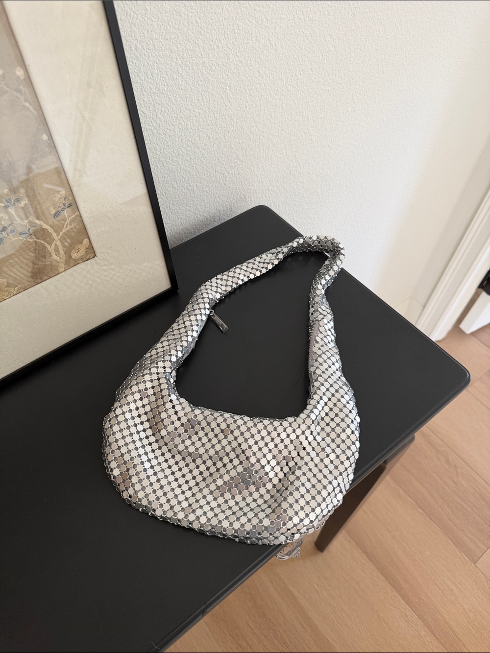 Silver Metallic Mesh Shoulder Bag